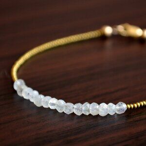 Moonstone Gemstone Bracelet with Tiny Brass Beads